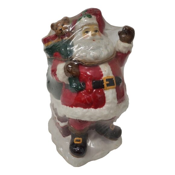 Vintage Holiday Time Santa Claus Carrying Presents Ceramic Christmas Cookie Jar - Picture 1 of 10